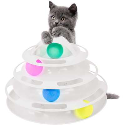 Custom Eco- Friendly Removable Training Exercise 3 Level Plastic Roller Tracks Tower Cat Ball Toy Interactive Pet Cat Toy